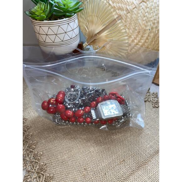 Mixed brands Jewelry - Mystery Jewelry Jar Bag Mostly Silver Tone & Red Costume Jewelry Most Preowned